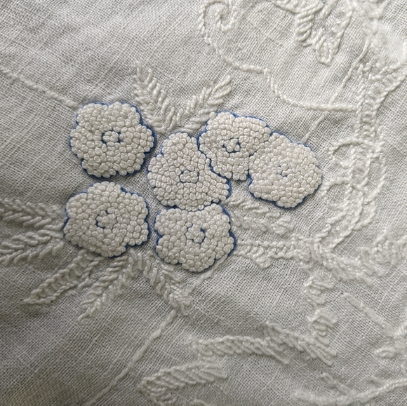 Vintage Other - 41” x 41” Vintage Embroidered White Linen Tablecloth
